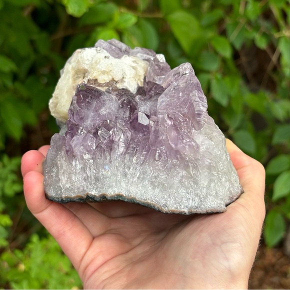 Calcite on Large Amethyst Cluster with Goethite inclusions and phantoms - Picture 5 of 10
